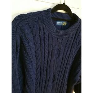 American Weekend Womens Vintage Cable Knit Navy Long Sweater Chunky 90s